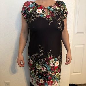Black and Floral Knee Length Dress